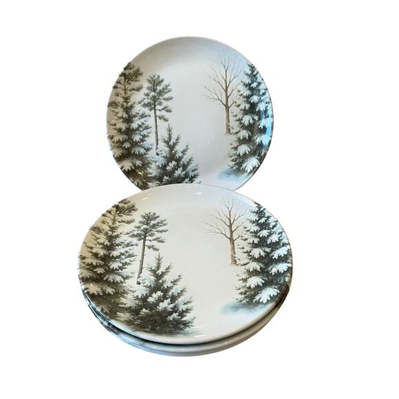 Christmas Pine Tree Salad Plates 8in Green White Made in Brazil Set of 4 NEW - Picture 8 of 12